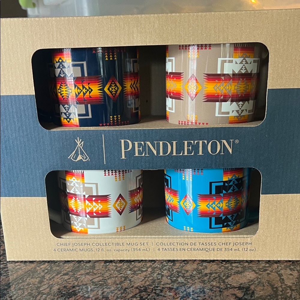 Pendleton Chief Joseph Ceramic Mug Set - Blue, Red, Tan